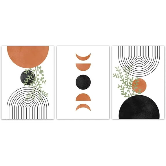 Hieng 3PCS/Sets Vintage Boho Geometry Line Leaf Posters Canvas Painting Abstract Botanical Wall Art for Kitchen Home Decor