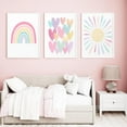 thumbnail image 1 of Hieng 3Pcs Pink Nursery Canvas Wall Art Rainbow Poster Kids Bedroom Baby Girls Toddler Pastel Wall Decor Prints Sun Boho Pink Sunshine Painting for Classroom School Nursery Decoration 12x16in, 1 of 6