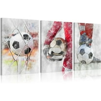 Hieng 3Pcs Soccer Painting Wall Art Kids Soccer Poster Prints Red Soccer Canvas Picture for Childs Baby Room Wall Decor Unframed(canvas only)
