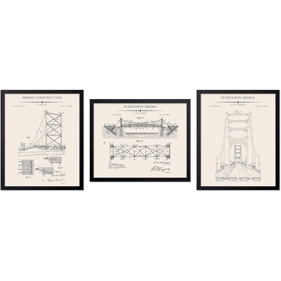 Hieng 3Piece Bridge Blueprint Poster Bridge Construction Patent Print Architecture Art Pathway Art Roadway Art Architect Art Living Room or Office Decor UNFRAMED Wall Art