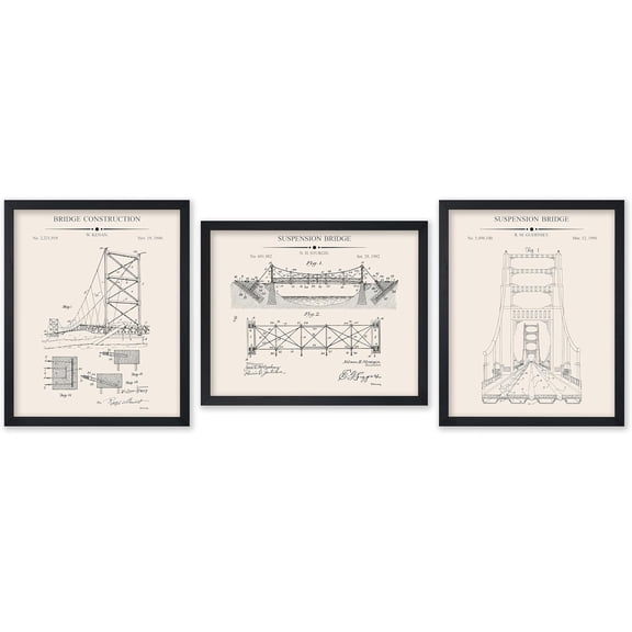Hieng 3Piece Bridge Blueprint Poster Bridge Construction Patent Print Architecture Art Pathway Art Roadway Art Architect Art Living Room or Office Decor UNFRAMED Wall Art