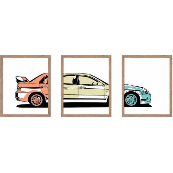 Hieng 3Piece Car Poster Retro Automobile Print Car Enthusiast Art Chic Boho Design Silhouette Illustration Illustration Drawing Garage or Office Wall Decor UNFRAMED