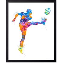 Hieng 3Piece Sports Poster Soccer Print Silhouette & Athlete Art Soccer Player Watercolor & Physical Education Colorful Gym or Office UNFRAMED Wall Decor
