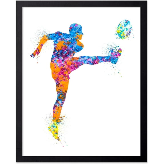 Hieng 3Piece Sports Poster Soccer Print Silhouette & Athlete Art Soccer Player Watercolor & Physical Education Colorful Gym or Office UNFRAMED Wall Decor