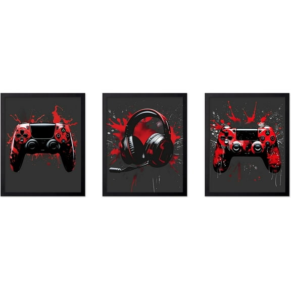 Hieng 3Piece Video Game Print Controller Poster Geeky Art Gaming Zone & Icons Gamer Gift Great Game Room, Man Cave or Boy's Bedroom Decor UNFRAMED Wall Art
