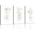 thumbnail image 1 of Hieng 3Piece Watercolor Floral Wall Art Canvas Print Set, Botanical Aesthetic Wall Decor Pastel Pink Ribbon Flower Posters & Prints for Girl’s Bedroom Nursery Living Room Kitchen, 1 of 6