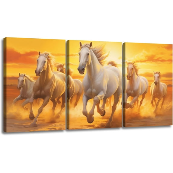 Hieng 3Pieces Animal Canvas Wall Art Decor Set Modern Giclee Artwork Painting Abstract Colorful Horses Wall Art for Living Room Home Decoration Unframed