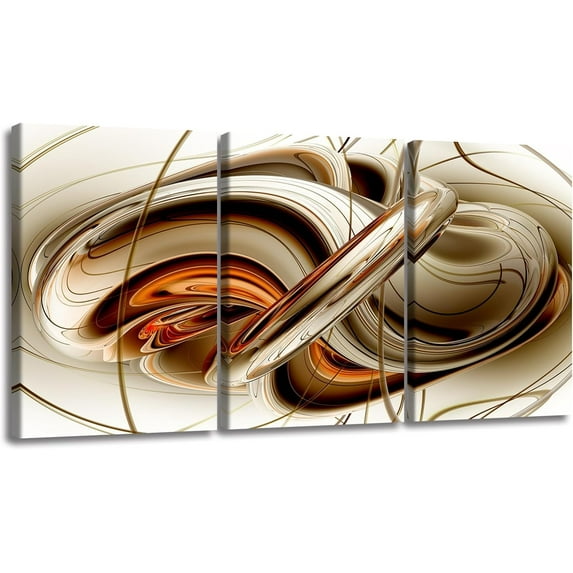 Hieng 3Pieces Canvas Wall Art Decor Modern Artwork Painting Print Abstract Brown And Beige Swirls Poster Wall Art for Living Room Home Decoration (Only canvas)