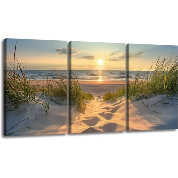 Hieng 3Pieces Canvas Wall Art Decor Modern Artwork Painting Print Sunset Beach Grass Dune Landscape Poster Wall Art for Living Room Home Decoration(Only canvas)