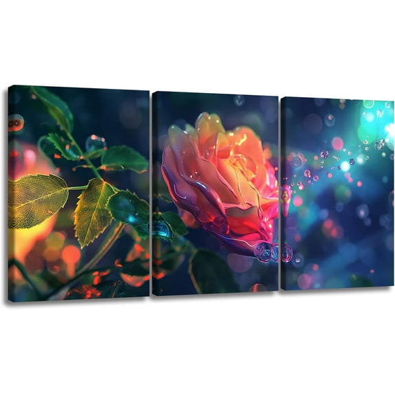 Hieng 3Pieces Flower Canvas Wall Art Decor Set Modern Giclee ArtworkInk Ink Painting Print Red Poppies Poster Wall Art for Bedroom Home Decoration (Only canvas)