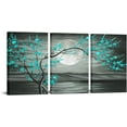 thumbnail image 1 of Hieng 3pcs Grey and Teal Floral Canvas Prints Plum Blossom Tree Oil Painting Printed on Canvas Gallery Wrapped Full Moon Flower Pictures Living Room Traditional Paintings(only canvas), 1 of 6