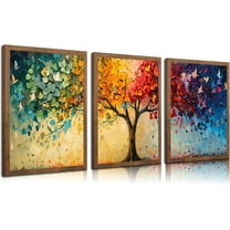 Hieng 3pcs Tree Of Life Wall Art Prints: Canvas Art Print, Unframed, Multicolored Abstract Tree Leaf Wall Decor for Living Room & Bedroom