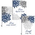 thumbnail image 1 of Hieng 3s Bathroom Picture Wall Decor Navy Blue Live Love Dahlia Flower Canvas Wall Art Floral Pictures for Home Decoration Stretched, 1 of 6