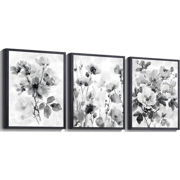 Hieng Abstract Canvas Black And White Wall Hieng,Floral Plant Wall Decor,Framed Watercolor Oil Painting Canvas Print,Decorations For Bedroom,Farmhouse Bathroom Decor,Set Of 3pc Ready To Hang