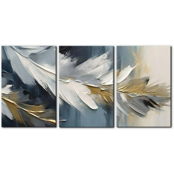 Hieng Abstract Canvas Wall Art, Painting Prints, Feather Pictures Modern Wall Decor for Living Room Bedroom Office Home Decor -(Only canvas)