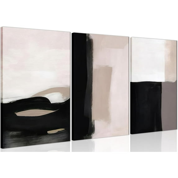 Hieng Abstract Canvas Wall Art Set Modern Beige Black and White Wall Decor, Neutral Abstract Artwork Poster Prints Painting for Living Room, Bedroom, Dining Room(Only canvas)