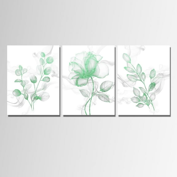 Hieng Abstract Flower Wall Art Flickering Floral Painting Pictures Decor Botanical Canvas Prints Modern Gold Bedroom Bathroom Decoration （Only canvas）