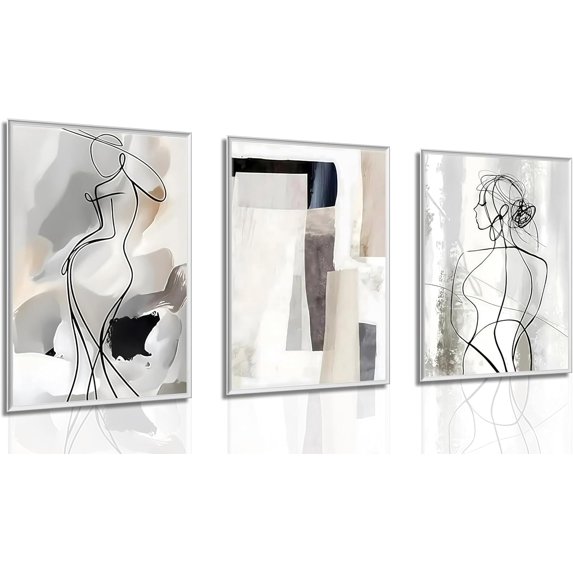 Hieng Abstract Lines Wall Art Simple Female Figure Pictures Prints Posters Geometric Pattern Line Style Canvas Paintings Wall Decor For Living Room Bedroom Decoration (Only canvas)
