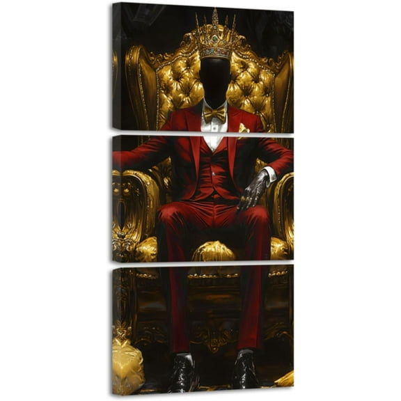 Hieng African American Canvas Wall Art 3 Pieces Black King Pictures Prints Gold Crown Artwork Afro Man Painting for Office Bedroom Decor Unframed