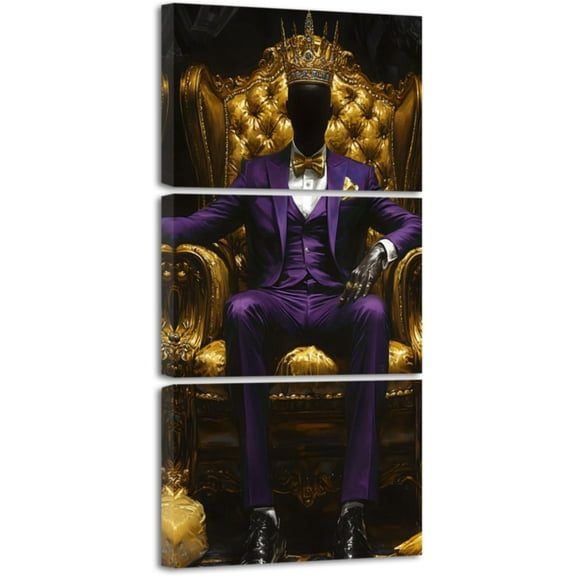 Hieng African American Canvas Wall Art 3 Pieces Black King Pictures Prints Gold Crown Artwork Afro Man Painting for Office Bedroom Decor Unframed