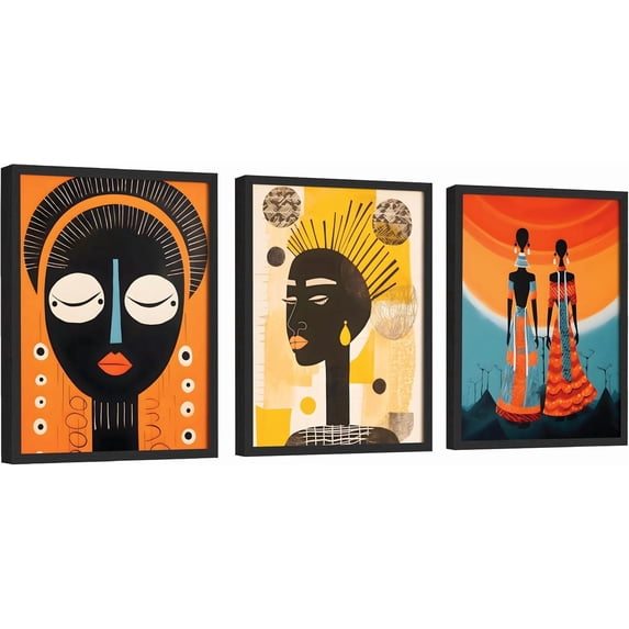 Hieng African American Wall Art Prints Afro Black Girl Art Wall Decor, African Folk Art Paintings, Retro Afrocentric Black Woman Posters Ethnic Ancient Pictures for Bedroom Unframed