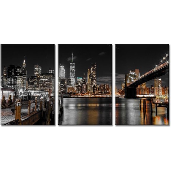 Hieng America Hawthorne Bridge Picture Canvas Paintings Wall Decor 3 Piece Black and White City Skyline Pictures Black and White Wall Art Posters and Prints
