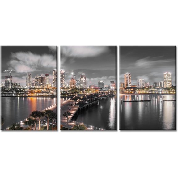 Hieng America Hawthorne Bridge Picture Canvas Paintings Wall Decor 3 Piece Black and White City Skyline Pictures Black and White Wall Art Posters and Prints