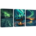 thumbnail image 1 of Hieng Aurora Borealis Wall Art Northern Lights Wall Decor 3 Pieces Snow Forest Trees Lake Bonfire Picture Prints Nature Landscape Poster (only canvas), 1 of 6