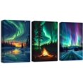 thumbnail image 1 of Hieng Aurora Borealis Wall Art Northern Lights Wall Decor 3 Pieces Snow Forest Trees Lake Bonfire Picture Prints Nature Landscape Poster (only canvas), 1 of 6