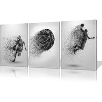 Hieng Basketball Canvas Wall Art - Black and White Sports Poster - Particle Silhouette(Only canvas)