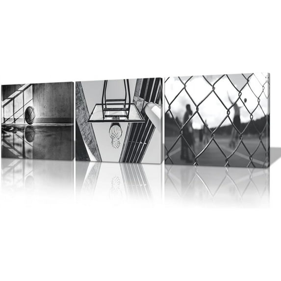 Hieng Basketball Canvas Wall Art - Black and White Sports Poster - Particle Silhouette(Only canvas)