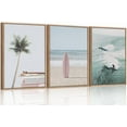 thumbnail image 1 of Hieng Beach Canvas Wall Art Set, Palm Tree Surfboard Seascape Wall Decor, Ocean Surfing Wall Painting, Coastal Art Print for Living Room, Bedroom, Dining Room, Bathroom （Only canvas）, 1 of 6