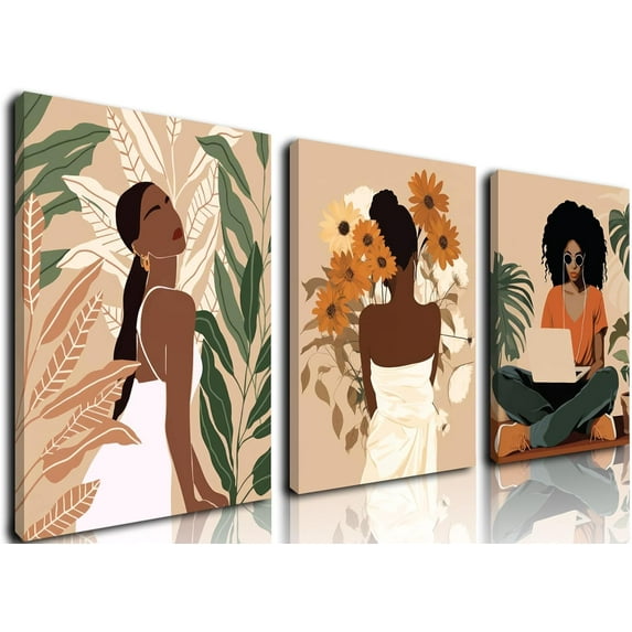 Hieng Black Girl Wall Art Abstract African American Decor Posters Fashion Black Woman Canvas Prints Modern Black Female Painting Pictures for Bedroom Living Room Unframed