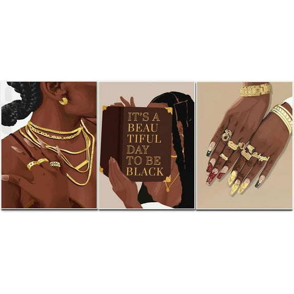 Hieng Black Girl Wall Art Framed Trendy Black Woman Decor Posters Abstract African American Canvas Prints Modern Black Women Painting Female Pictures for Bedroom Unframed