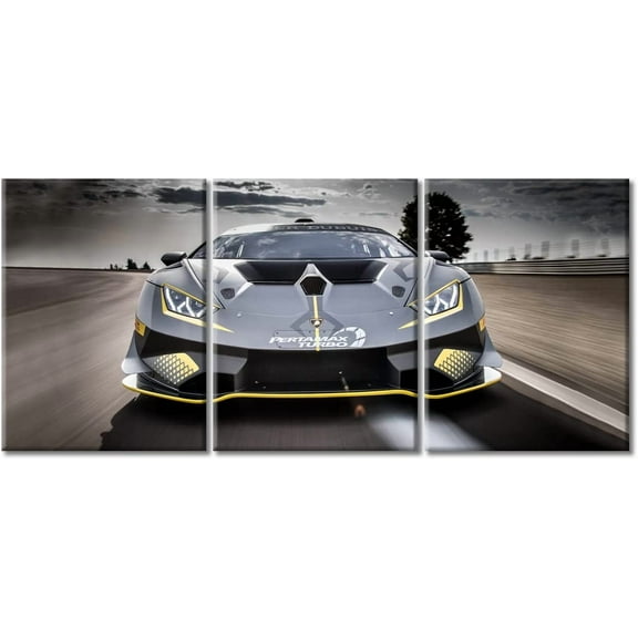 Hieng Black Supercar at Sunset Canvas Prints Hypercar Wall Art Paintings Sports Car Posters Stretched Pictures for Living Room Modern Home Decor Wall Art Decorations（Only canvas）