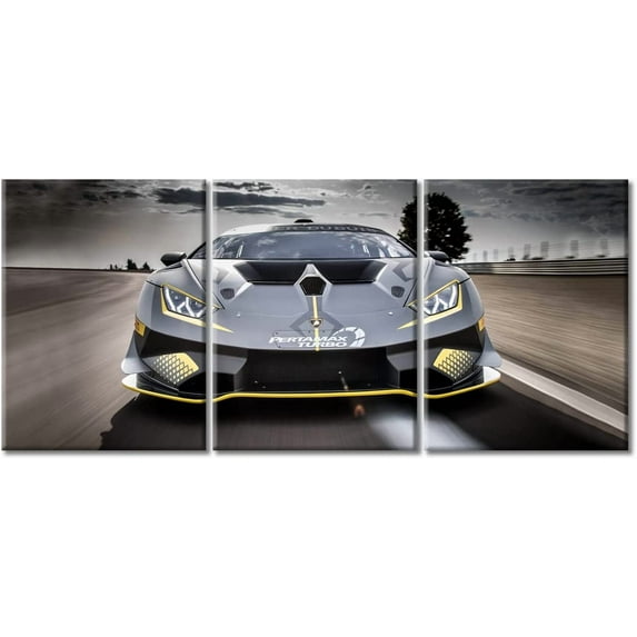 Hieng Black Supercar at Sunset Canvas Prints Hypercar Wall Art Paintings Sports Car Posters Stretched Pictures for Living Room Modern Home Decor Wall Art Decorations(Only canvas)