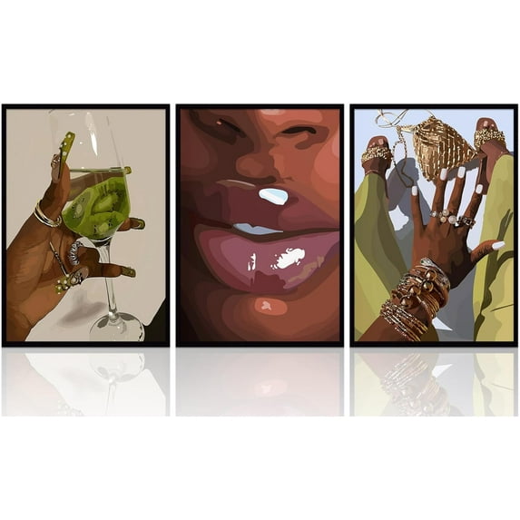 Hieng Black Wall Art African Woman Canvas Wall Decor Unframed American Black Women Wall Art Black Female Print Pictures Fashion Abstract Poster for Home Bedroom Bathroom Unframed