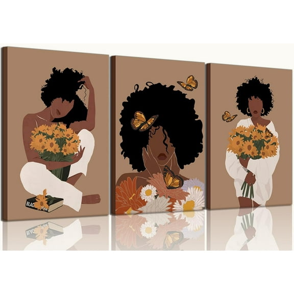 Hieng Black Wall Art African Woman Canvas Wall Decor Unframed American Black Women Wall Art Black Female Print Pictures Fashion Abstract Poster for Home Bedroom Bathroom Unframed