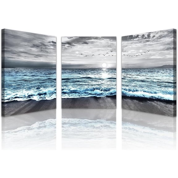 Hieng Black And White Beach Wall Paintings Wall Decorations For Living Room Large Canvas Wall Art For Bedroom Office Wall Decor Sea Wave Pictures Prints Artwork Modern(Only canvas)