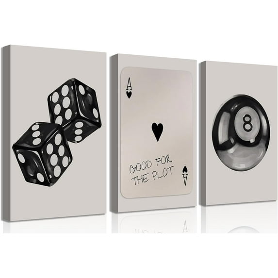 Hieng Black and White Poker Dice Canvas Wall Art Lucky You Poster Prints Trendy Funky Preppy Y2K 8 Ball Pictures Artwork Aesthetic Painting for Game Room Apartment Dorm Decor(Only canvas)