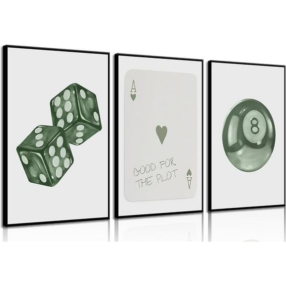 Hieng Black and White Poker Dice Canvas Wall Art Lucky You Poster Prints Trendy Funky Preppy Y2K 8 Ball Pictures Artwork Aesthetic Painting for Game Room Apartment Dorm Decor（Only canvas）