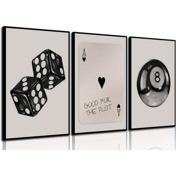 Hieng Black and White Poker Dice Canvas Wall Art Lucky You Poster Prints Trendy Funky Preppy Y2K 8 Ball Pictures Artwork Aesthetic Painting for Game Room Apartment Dorm Decor(Only canvas)