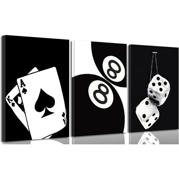 Hieng Black and White Poker Dice Canvas Wall Art Lucky You Poster Prints Trendy Funky Preppy Y2K 8 Ball Pictures Artwork Aesthetic Painting for Game Room Apartment Dorm Decor(Only canvas)
