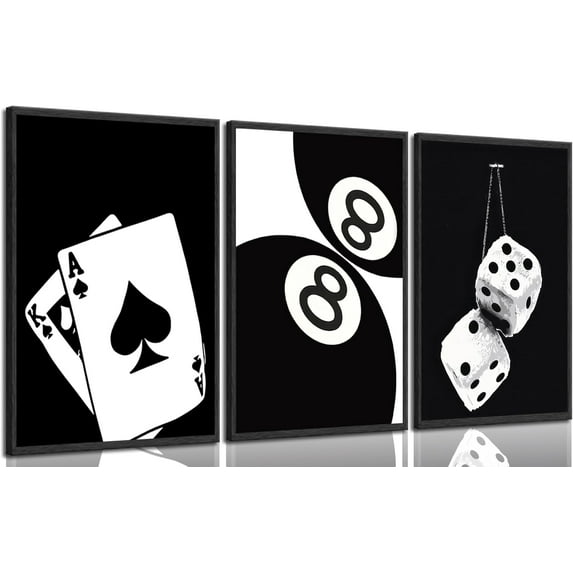 Hieng Black and White Poker Dice Canvas Wall Art Lucky You Poster Prints Trendy Funky Preppy Y2K 8 Ball Pictures Artwork Aesthetic Painting for Game Room Apartment Dorm Decor(Only canvas)