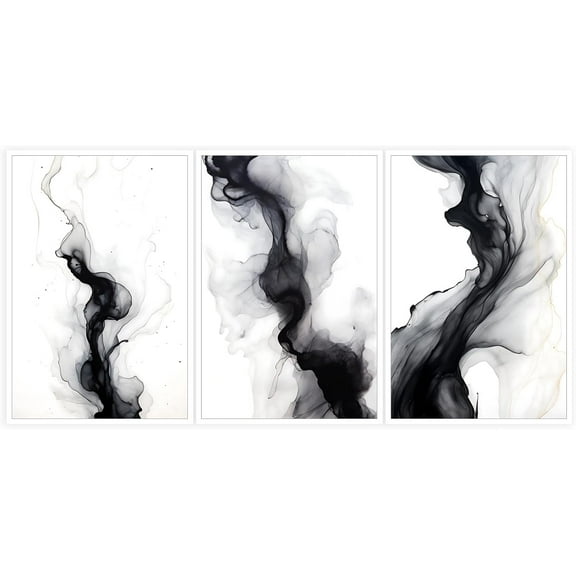 Hieng Black And White Simple Abstract Wall Art Minimalist Watercolor Prints Painting Black and gray Smoke Shapes Abstract Posters Minimalist Modern Home Canvas Wall Art in Unframed