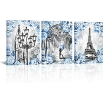 Hieng Black and Blue Paris Canvas Wall Art Eiffel Tower Street Lover Painting Picture Art Print for Home Decor(only canvas)