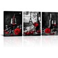 thumbnail image 1 of Hieng Black and Red Wine Canvas Wall Art Glasses of Wine Goblet Picture Prints Artwork for Kitchen Dining Room Restaurant Wall Decor(only canvas), 1 of 6