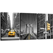 Hieng - Black and Yellow New York City Wall Art Brooklyn Bridge Picture Photo Canvas Print Art Modern Home Office Wall Decoration