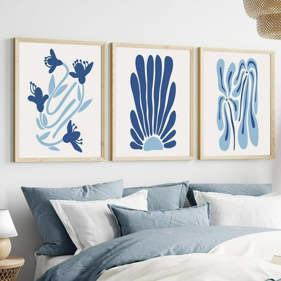 Hieng Blue Flower Poster Set of 3, Henri Matisse Light Blue Aesthetic Wall Art, Abstract Gallery Canvas Painting Decor Pictures Prints for Bedroom Living Room Bathroom