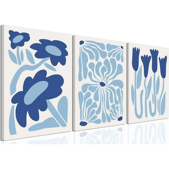 Hieng Blue Flower Poster Set of 3, Henri Matisse Light Blue Aesthetic Wall Art, Abstract Gallery Canvas Painting Decor Pictures Prints for Bedroom Living Room Bathroom